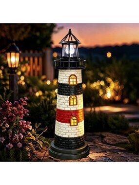 Coastal Solar Lighthouse Garden Statue - 23" Outdoor Decor & Gift for Garden